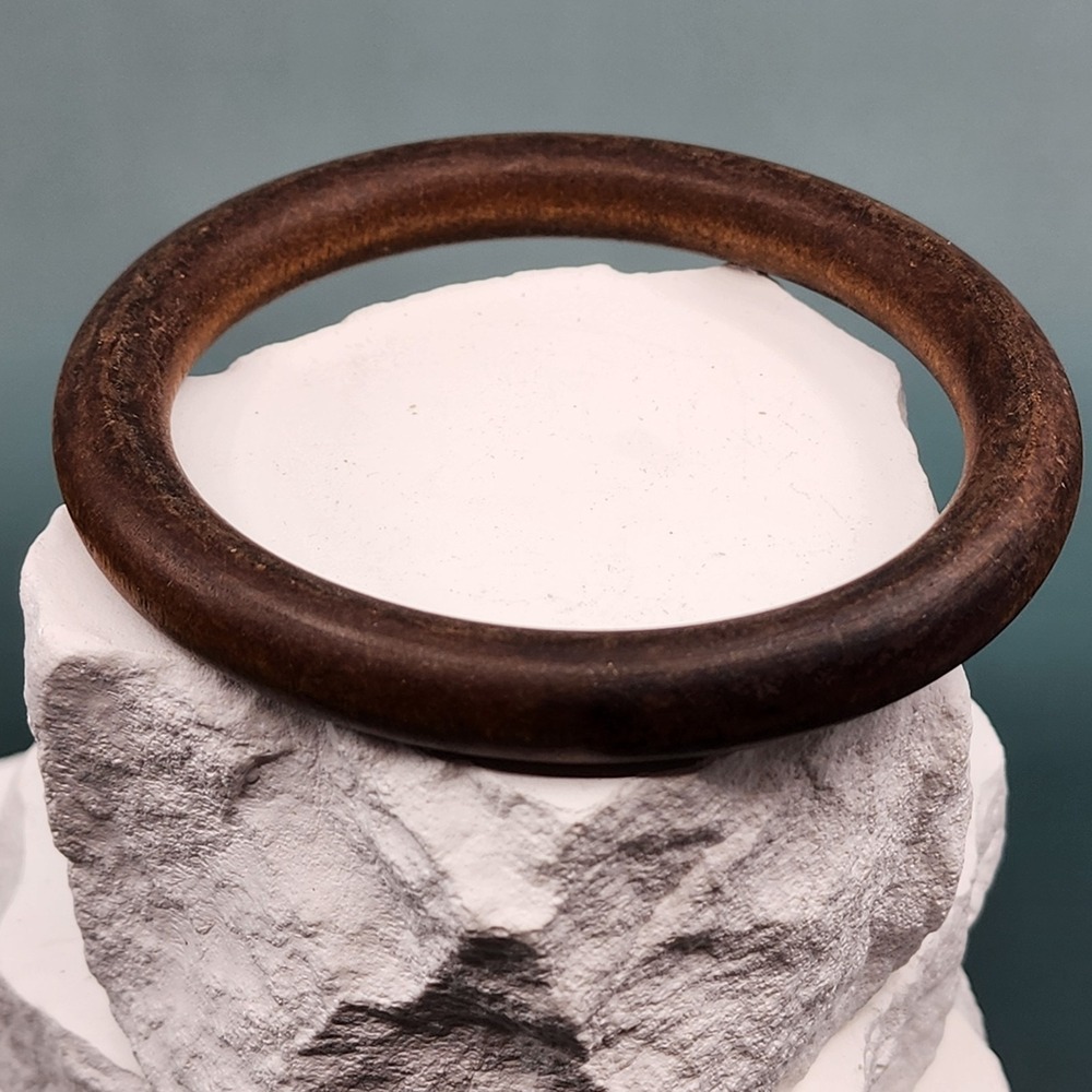 Brown Wood Bangle Bracelet Smooth Round Natural Grain Boho Minimalist Statement